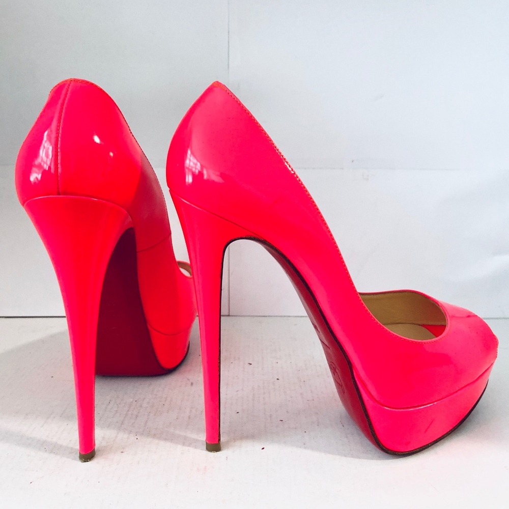 Louboutin LADY PEEP 150 Neon Pink Pump